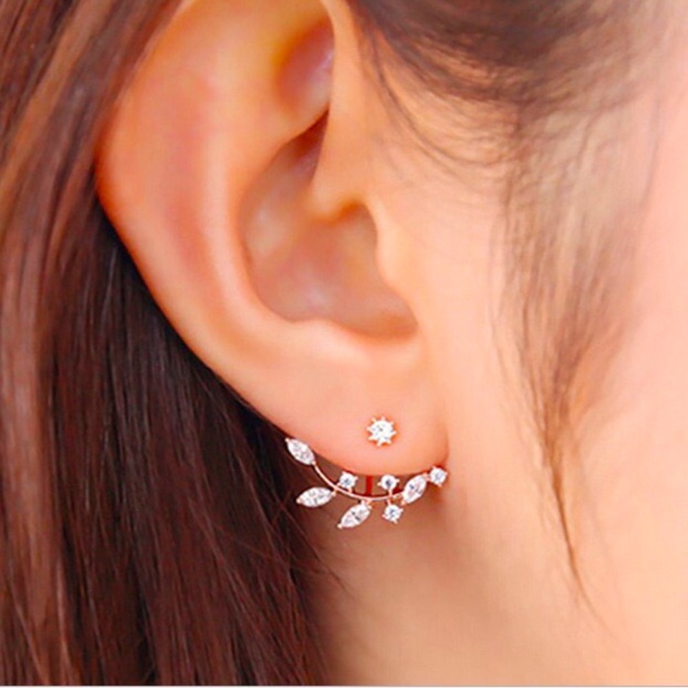 Crystal Double Sided Stud Earrings women Color Gold